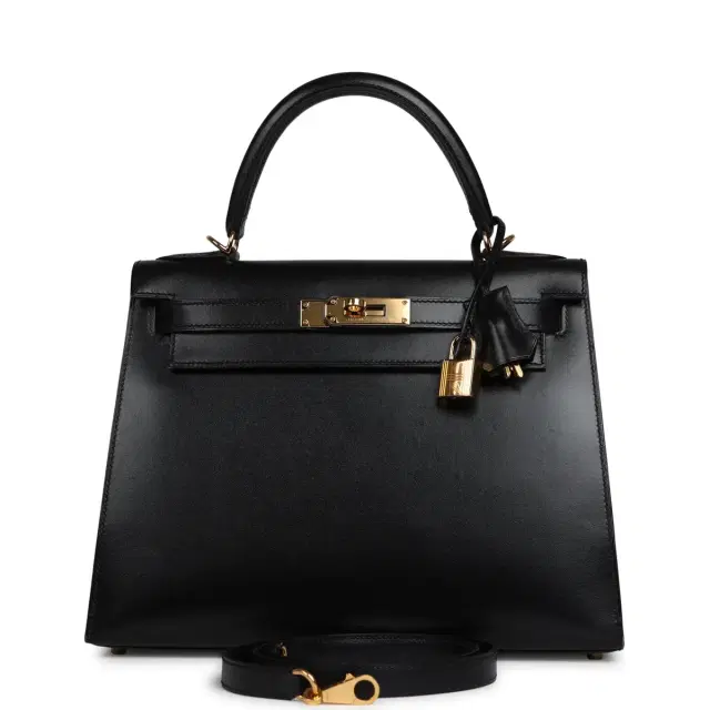 HERMÈS Pre-owned Hermes Kelly Sellier 28 Black Box Gold Hardware