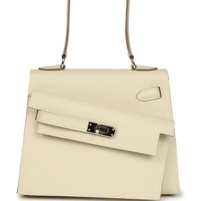 HERMÈS Pre-owned Hermes Kelly Sellier en Desordre 20 Craie Epsom Palladium Hardware