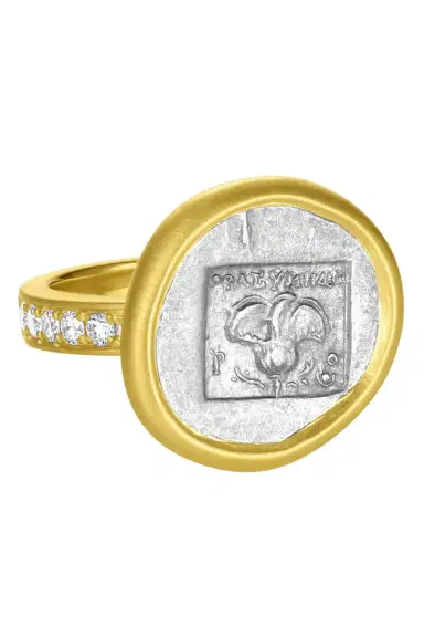 LEIGH MAXWELL Diamond Caria Islands Rhodes Ar Drachm Ancient Coin Ring | Thumbnail 1 LEIGH MAXWELL Diamond Caria Islands Rhodes Ar Drachm Ancient Coin Ring | Thumbnail 1