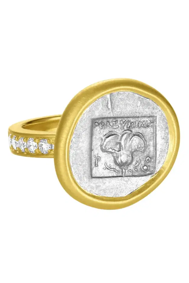 LEIGH MAXWELL Diamond Caria Islands Rhodes Ar Drachm Ancient Coin Ring