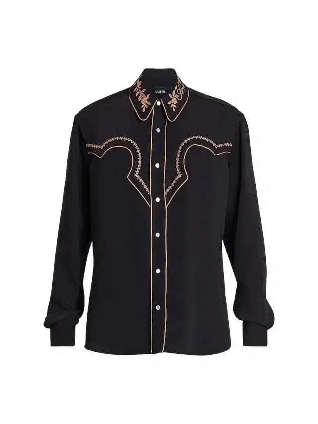 Men's Western Embroidered Shirt - Black
