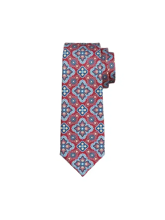 Men's Floral Medallion Silk Tie - Red Blue