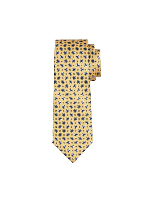 Kiton Men's Micro Floral Medallion Silk Tie - Yellow Blue