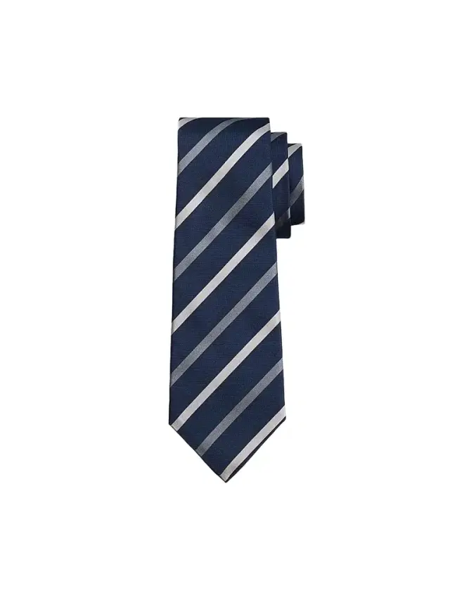 Men's Stripe Silk Twill Tie - Navy Grey