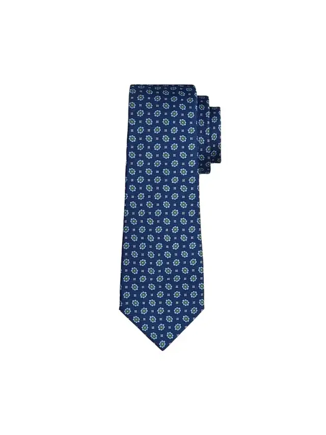 Kiton Men's Micro Floral Medallion Silk Tie - Navy Green