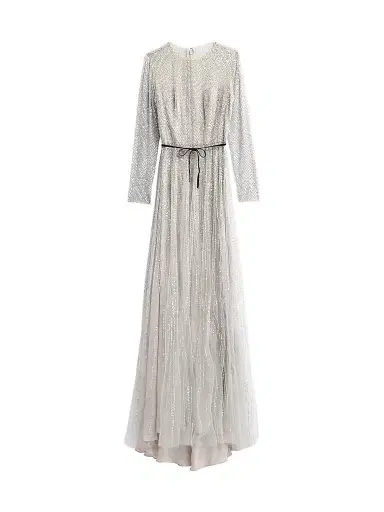 MONIQUE LHUILLIER Women's Embroidered Tulle Sheer A-Line Gown - Silver Smoke | Thumbnail 1