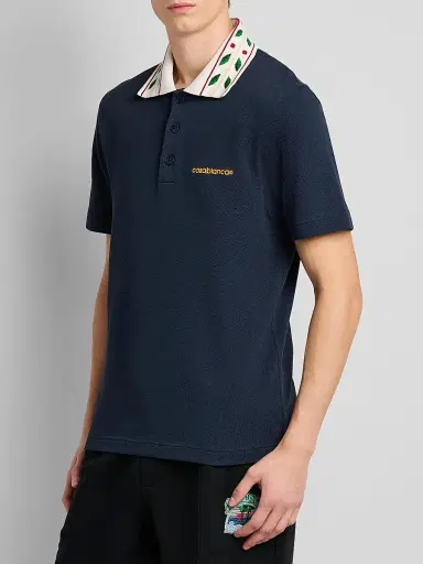 Casablanca Men's Laurel Cotton Pique Polo Shirt - Navy - Size XXL | Thumbnail 4 Casablanca Men's Laurel Cotton Pique Polo Shirt - Navy - Size XXL | Thumbnail 4