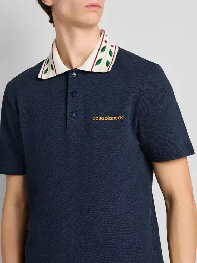 Casablanca Men's Laurel Cotton Pique Polo Shirt - Navy - Size XXL | Thumbnail 5 Casablanca Men's Laurel Cotton Pique Polo Shirt - Navy - Size XXL | Thumbnail 5