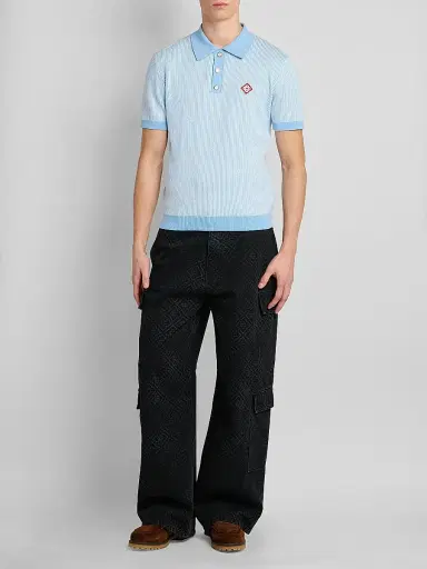Casablanca Men's Pinstripe Cotton Polo Shirt - Light Blue - Size XXL | Thumbnail 2 Casablanca Men's Pinstripe Cotton Polo Shirt - Light Blue - Size XXL | Thumbnail 2