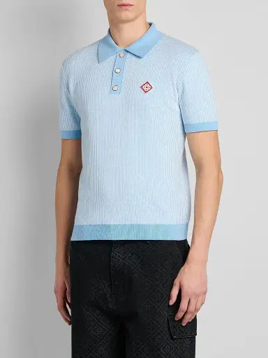 Casablanca Men's Pinstripe Cotton Polo Shirt - Light Blue - Size XXL | Thumbnail 4 Casablanca Men's Pinstripe Cotton Polo Shirt - Light Blue - Size XXL | Thumbnail 4