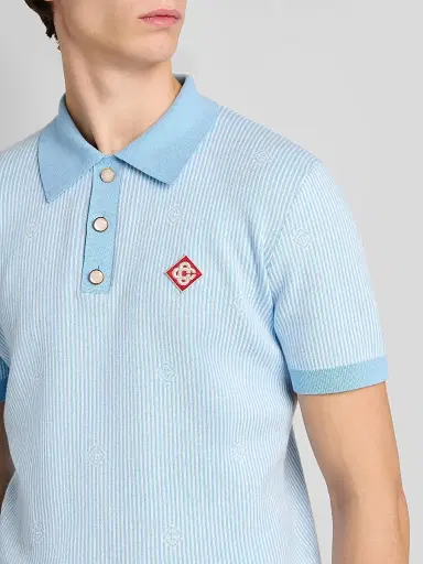 Casablanca Men's Pinstripe Cotton Polo Shirt - Light Blue - Size XXL | Thumbnail 5 Casablanca Men's Pinstripe Cotton Polo Shirt - Light Blue - Size XXL | Thumbnail 5