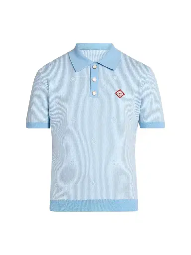 Casablanca Men's Pinstripe Cotton Polo Shirt - Light Blue - Size XXL | Thumbnail 1 Casablanca Men's Pinstripe Cotton Polo Shirt - Light Blue - Size XXL | Thumbnail 1