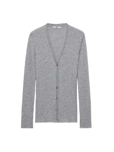 Prada Women's Ribbed Cashmere Cardigan - Grey | Thumbnail 1