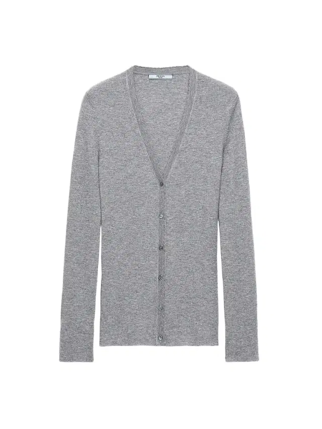 Prada Women's Ribbed Cashmere Cardigan - Grey