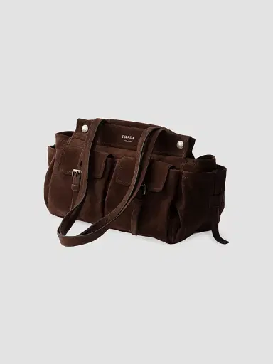 Prada Women's Medium Suede Tote Bag - Brown | Thumbnail 2 Prada Women's Medium Suede Tote Bag - Brown | Thumbnail 2
