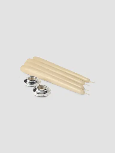Brunello Cucinelli Set of Two Silver-Plated Brass Candlesticks with Four Taper Candles | Thumbnail 2