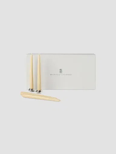 Brunello Cucinelli Set of Two Silver-Plated Brass Candlesticks with Four Taper Candles | Thumbnail 3