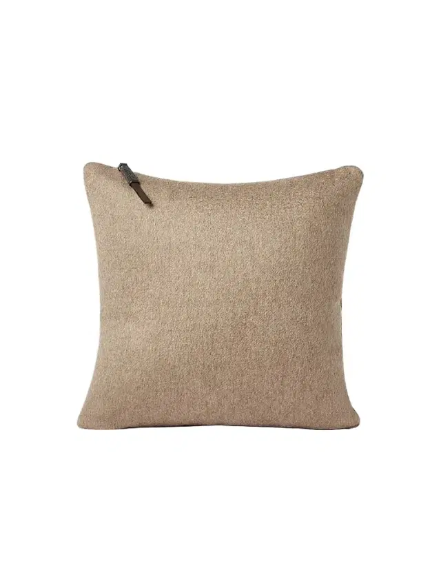 Brunello Cucinelli Double Cashmere Beaver Cloth Cushion with Shiny Zipper Pull - Brown