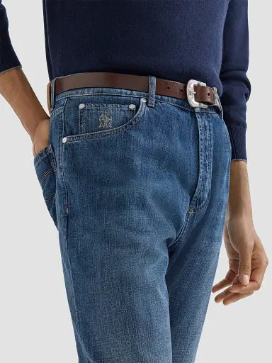 Brunello Cucinelli Men's Lightweight Denim Five-Pocket Jeans - Medium Denim | Thumbnail 5