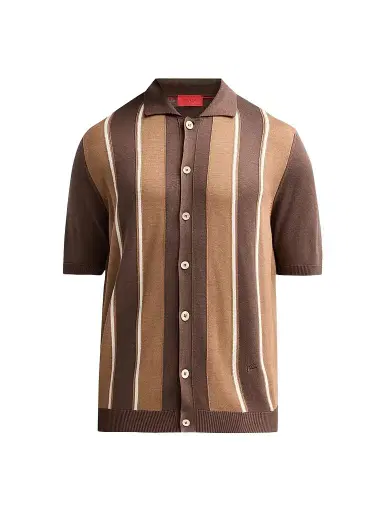 Isaia Men's Retro Striped Full-Button Polo Shirt | Thumbnail 1