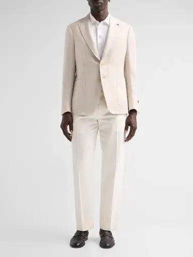 Isaia Men's Linen-Wool-Silk Woven Jacket - Light Beige | Thumbnail 2