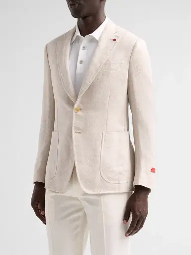 Isaia Men's Linen-Wool-Silk Woven Jacket - Light Beige | Thumbnail 4