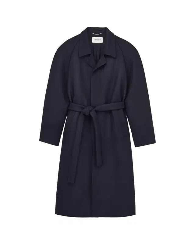 Belted balmacaan in brushed wool gabardine