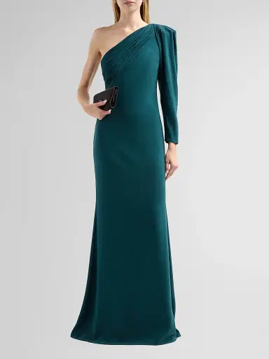Badgley Mischka Women's One-Shoulder Draped Mermaid Gown - Pine | Thumbnail 2