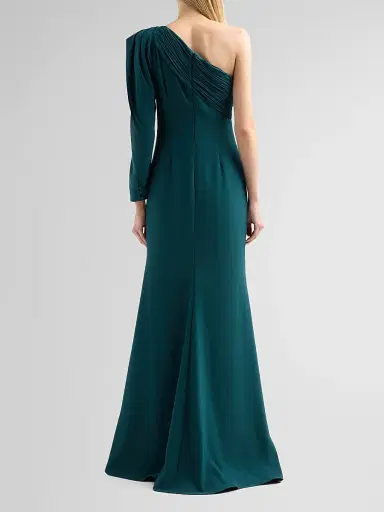 Badgley Mischka Women's One-Shoulder Draped Mermaid Gown - Pine | Thumbnail 3