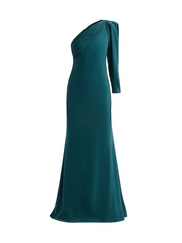 Badgley Mischka Women's One-Shoulder Draped Mermaid Gown - Pine