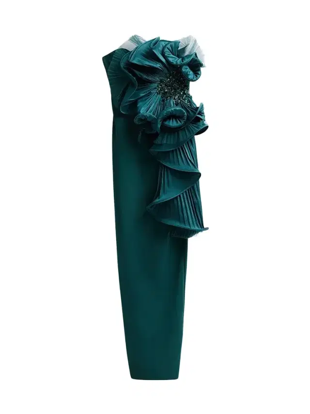 Badgley Mischka Women's Satin Floral Strapless Column Gown - Pine