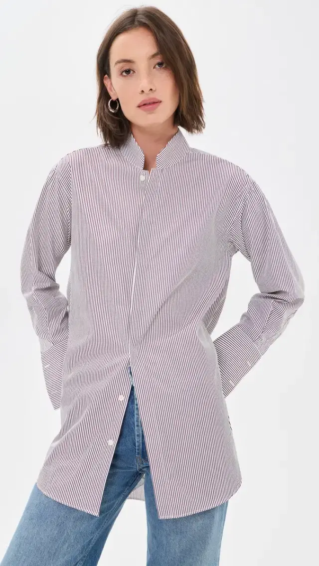 Comme Si Mandarin Collar Button Down Shirt