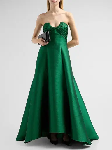 Badgley Mischka Women's Satin Strapless A-Line Gown - Emerald | Thumbnail 2