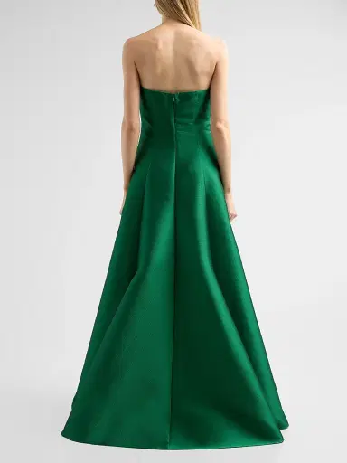 Badgley Mischka Women's Satin Strapless A-Line Gown - Emerald | Thumbnail 3