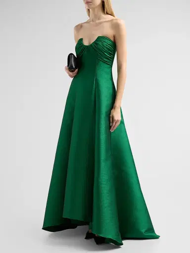Badgley Mischka Women's Satin Strapless A-Line Gown - Emerald | Thumbnail 4