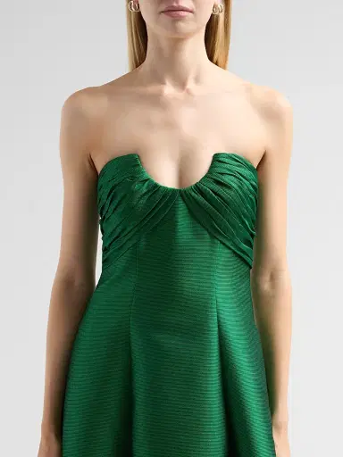 Badgley Mischka Women's Satin Strapless A-Line Gown - Emerald | Thumbnail 5