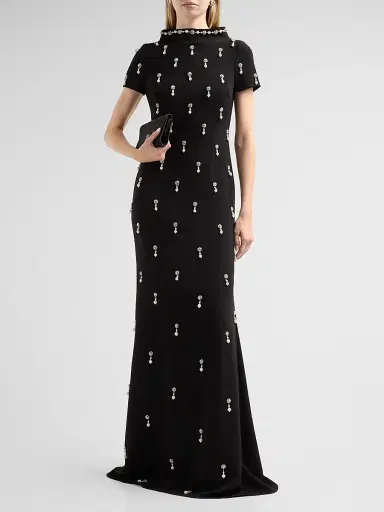 Badgley Mischka Women's Crystal Embellished Mermaid Gown - Black | Thumbnail 2