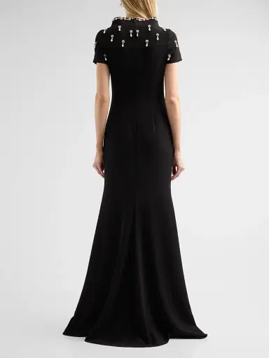 Badgley Mischka Women's Crystal Embellished Mermaid Gown - Black | Thumbnail 3