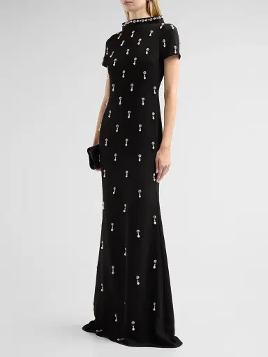 Badgley Mischka Women's Crystal Embellished Mermaid Gown - Black | Thumbnail 4
