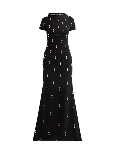 Badgley Mischka Women's Crystal Embellished Mermaid Gown - Black | Thumbnail 1