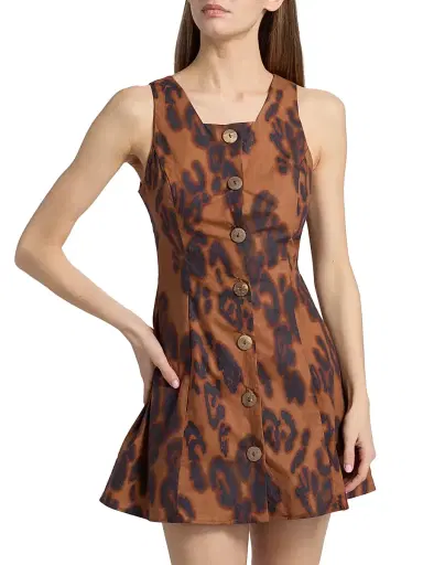 MISA Los Angeles Women's Alyse Blotted Leopard-Print Button-Front Minidress - Cocoa Leopard | Thumbnail 3