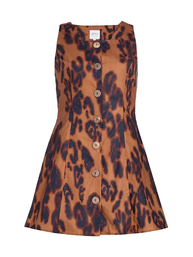 MISA Los Angeles Women's Alyse Blotted Leopard-Print Button-Front Minidress - Cocoa Leopard