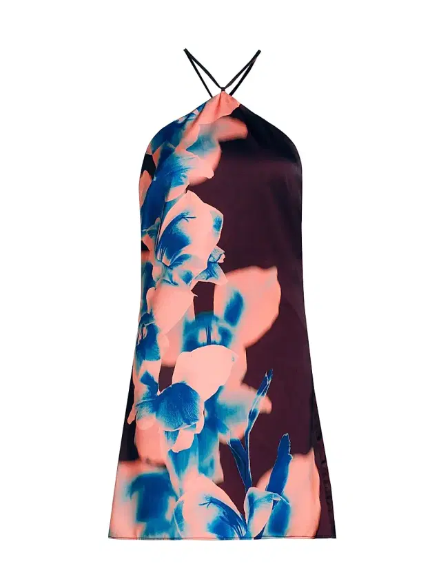 MISA Los Angeles Women's Avri Floral Tie Halterneck Minidress - Cerulean Orchid