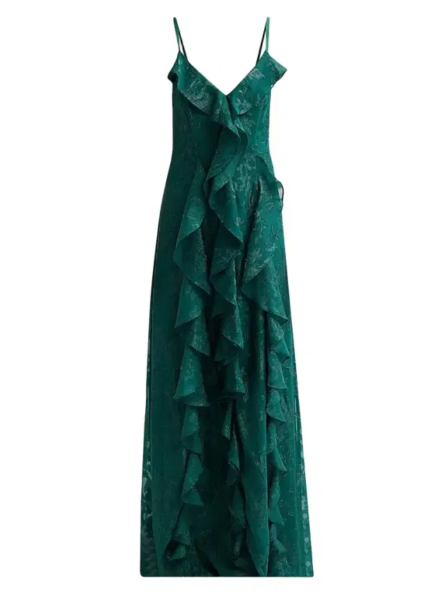 Ramy Brook Women's Penelope Flocked Ruffled Gown - Deep Emerald Jacquard