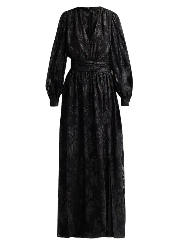 Ramy Brook Women's Rebecca Flocked Metallic Gown - Black Jacquard