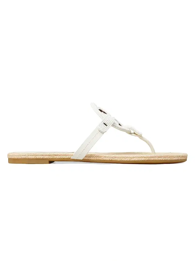 Tory Burch Women's Miller Beaded Leather Espadrille Sandals - Cream