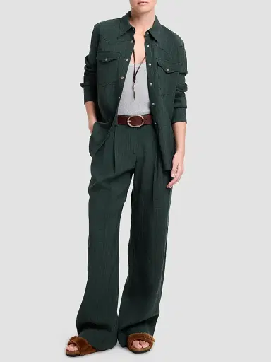 TWP Women's Sulli Textured Pleated Straight-Leg Pants - Darkest Spruce | Thumbnail 2