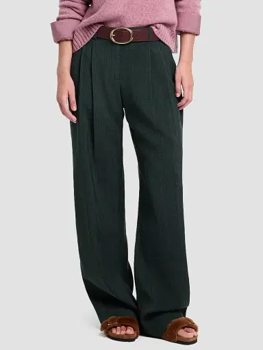 TWP Women's Sulli Textured Pleated Straight-Leg Pants - Darkest Spruce | Thumbnail 4