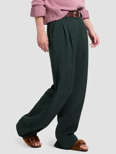 TWP Women's Sulli Textured Pleated Straight-Leg Pants - Darkest Spruce | Thumbnail 7