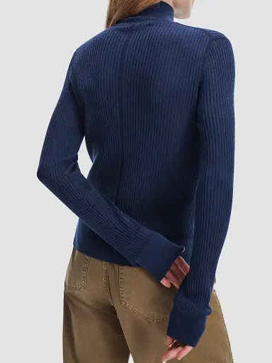 rag & bone Women's Lucy Rib-Knit Wool Henley - Navy | Thumbnail 3